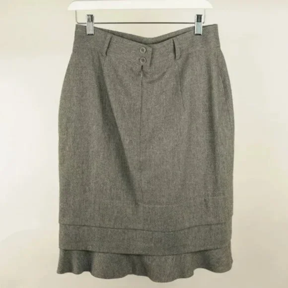Escada Grey Wool Ruffle-Hem Pencil Skirt
